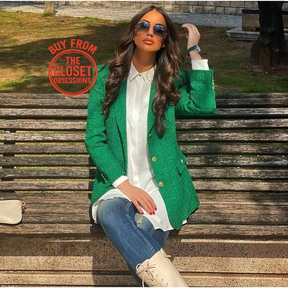 ZARA BLOGGER FAVE!!! Blazer with Contrast Buttons NWT - Picture 3 of 16